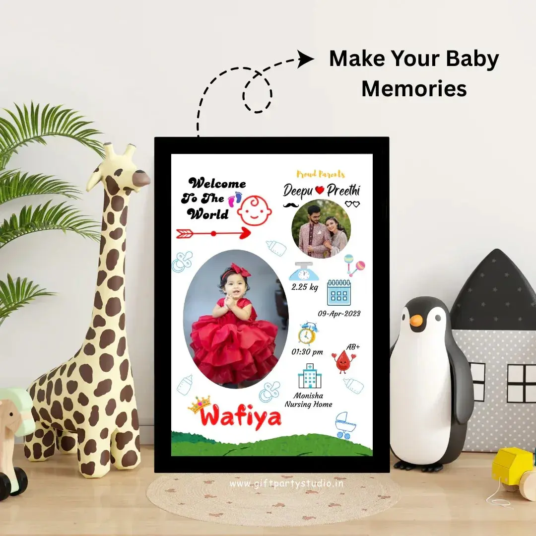 Baby birth frame-Design 3 "Celebrate your baby’s arrival with our personalized Baby Birth Frames! Customizable with name, birth date, and more. A perfect keepsake to cherish precious moments forever. Order now and create timeless memories!"