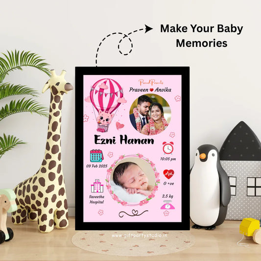 Baby Birth Frame - Design 6 "Celebrate your baby’s arrival with our personalized Baby Birth Frames! Customizable with name, birth date, and more. A perfect keepsake to cherish precious moments forever. Order now and create timeless memories!"